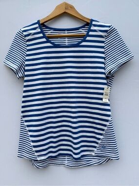 Talbots Stripe Tee, Blue White Nautical Striped T-Shirt, Scoop Neck, PM, NWT